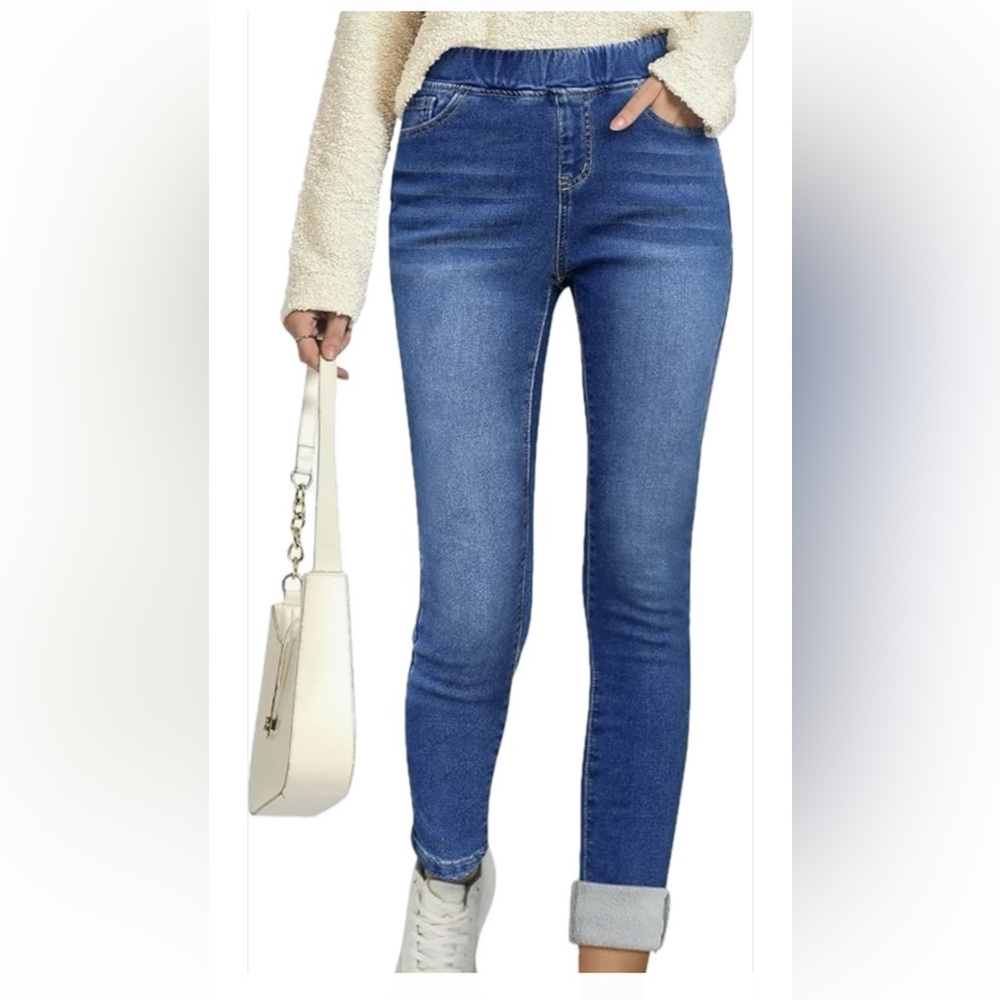GRAPENT Fleece Lined skinny Jeans High Waist Pull On denim leggings size M NEW - Picture 8 of 9